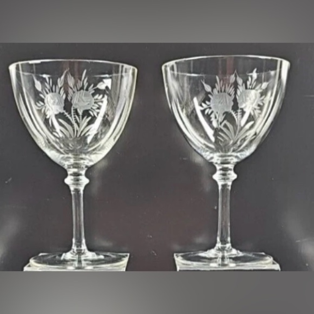 2 Vintage Royale Moselle, “Rambler Rose” Cut Crystal glasses.